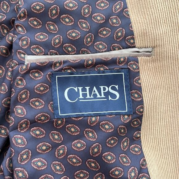 Chaps Tan Corduroy Blazer Size 46 Long Elbow Patches Sport Coat - Picture 12 of 15